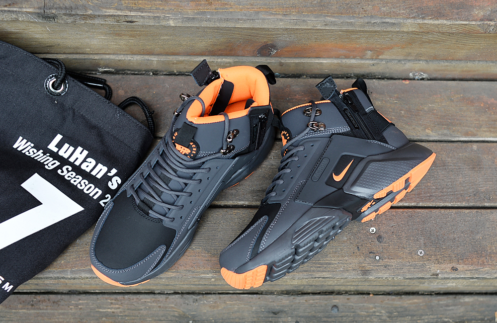 Nike Air Huarache X Acronym City MID Leather Black Orange Shoes - Click Image to Close